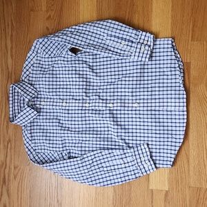 Cat & Jack button down collared shirt, size small 6/7, plaid white/ navy/ pink